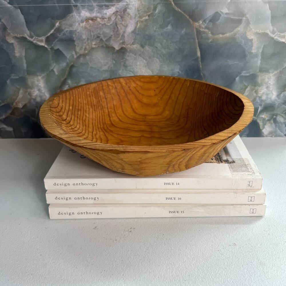 Vintage Primitive Folk Art Hand Carved Wood Serving Bowl 11" MCM